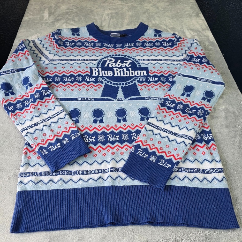 Adult Unisex Beer Pabst Blue Ribbon Funny Holiday Season Ugly Christmas‎ Sweater